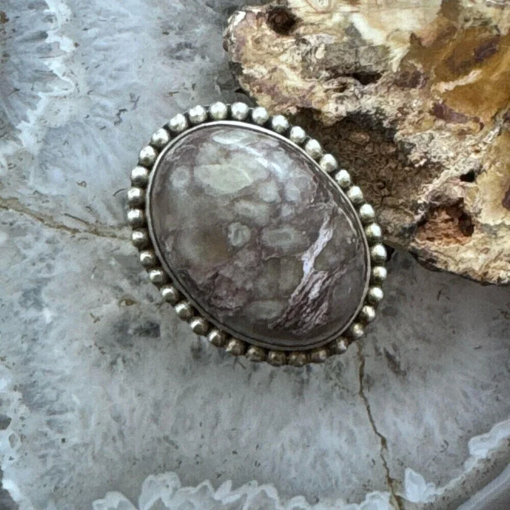 Sterling Silver Southwestern Style Large Oval Jasper Ring Size 7.75 For Women